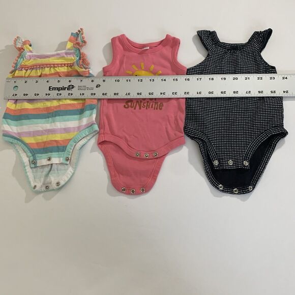 Set of 3 Bodysuits Baby Girl 3 Month Sleeveless Pink Sunshine Rainbow Stripe Dot - Picture 8 of 11